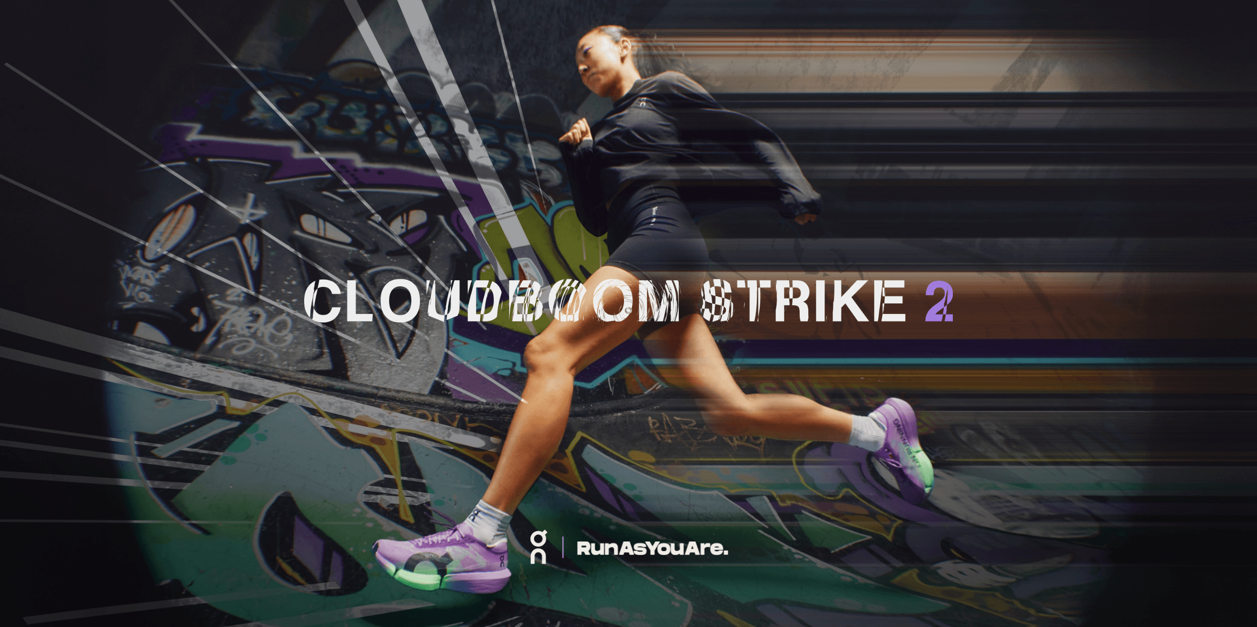 Runner wearing the On Cloudboom Strike 2 in RunToPlay campaign artwork